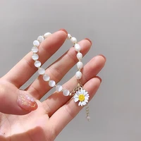 korean oval pearl opal daisy flower bracelet for women etrendy new jewelry adjustable simple bracelets gifts
