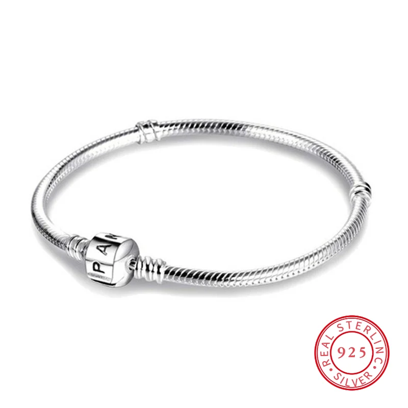 

925 Sterling Silver Pan Logo Snake Chain DIY Charm Bracelet for Women Gift Ewelry Bracelets for Women