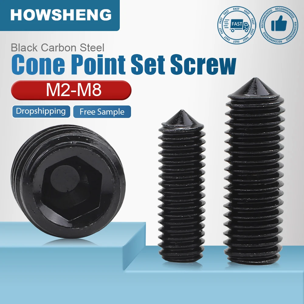 

3 ~ 50 шт. M2 M2.5 M3 M4 M5 M6 M8 M10 Черная углеродистая сталь с шестигранной головкой и шестигранной головкой, установочный винт с конусом