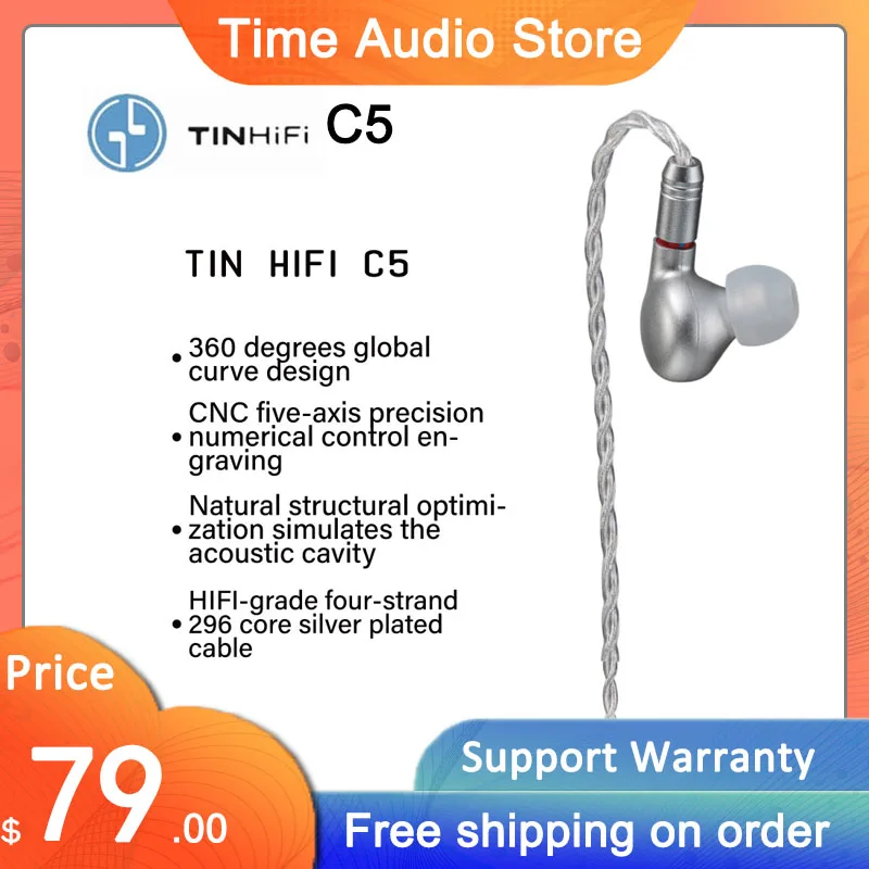 

Наушники-вкладыши TINHIFI C5, Hi-Fi, аудиофил, IEM, под заказ, сбалансированные арматурные наушники с монитором, 0,78 мм, 2 контакта, алюминиевый материал с ЧПУ
