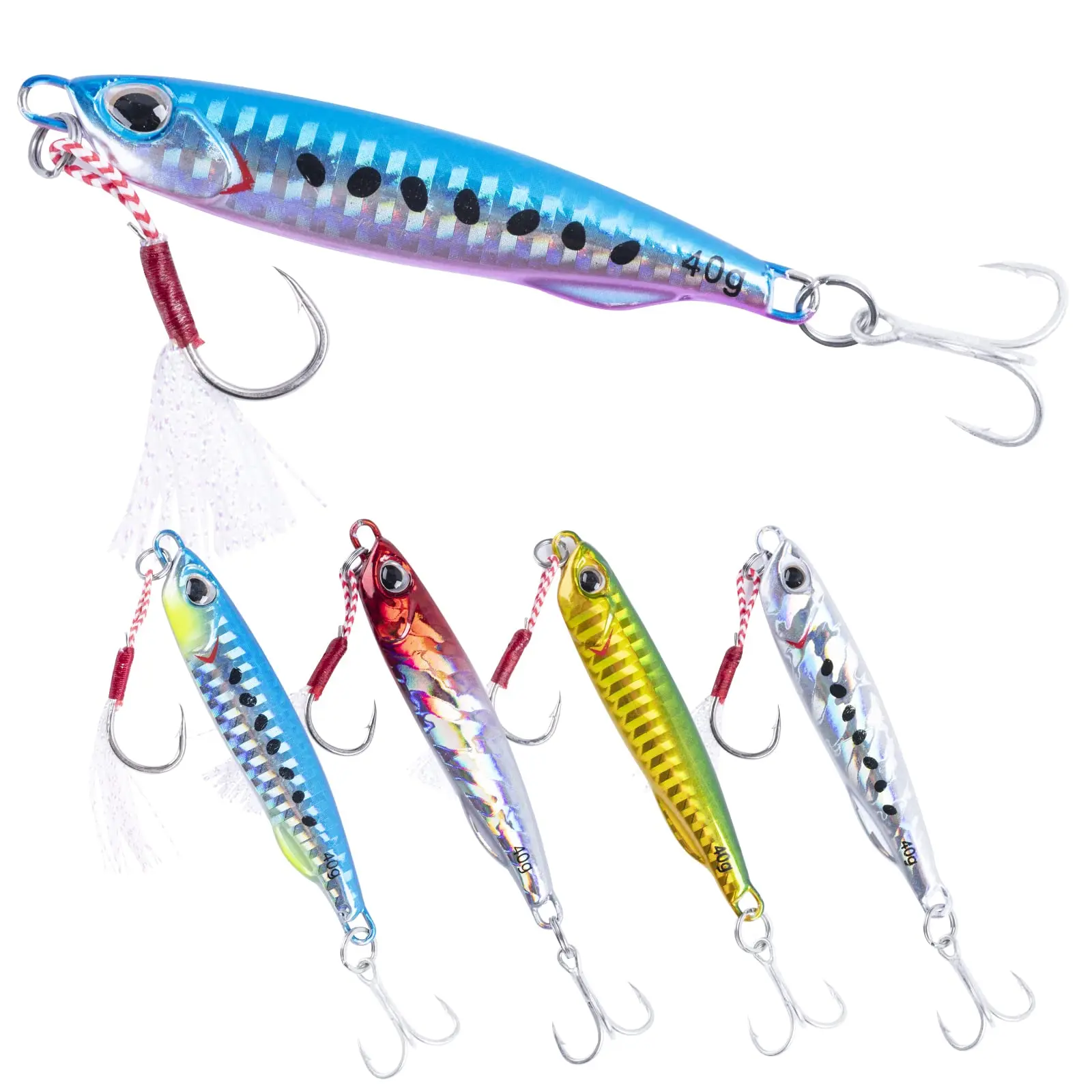 

Goture 5pcs Fishing Jigs 10g 20g 30g with 3D Eyes Jigging Lure Lead Vertical Jig Saltwater Artificial Bait Boat Fishing Lure