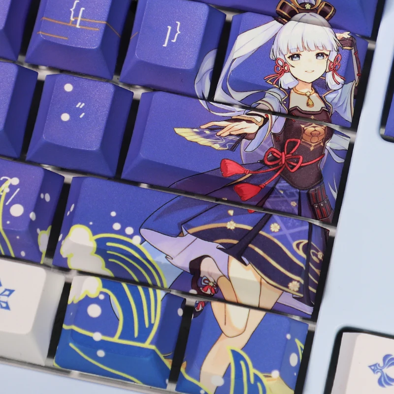 Teclas Genshin impact de 108 teclas para teclado mecánico, teclas PBT, Cherry Mx Switch, personaje de dibujos animados Kamisato Ayaka, azul