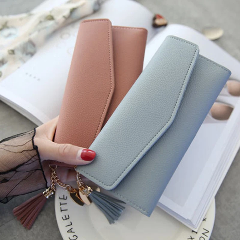 

Long Wallet Women Purses Tassel Fashion Coin Purse Card Holder Wallets Female Clutch Money Bag PU Leather Wallet