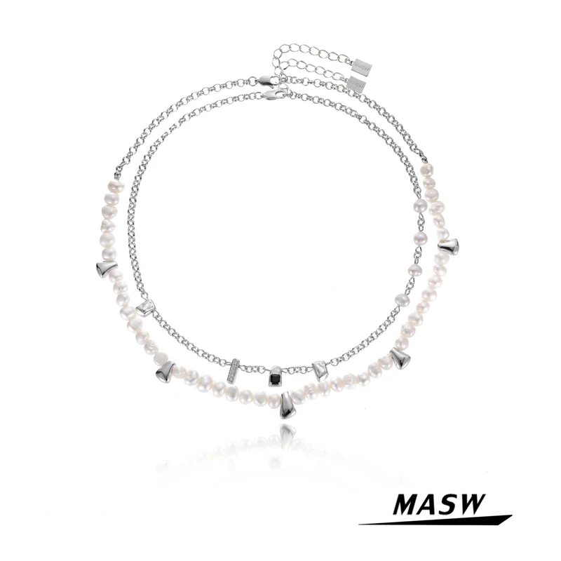 

MASW Original Design Natural Freshwater Pearl Necklace 2021 New Trend Popular Two Layer Choker Necklace For Women Jewelry Gifts