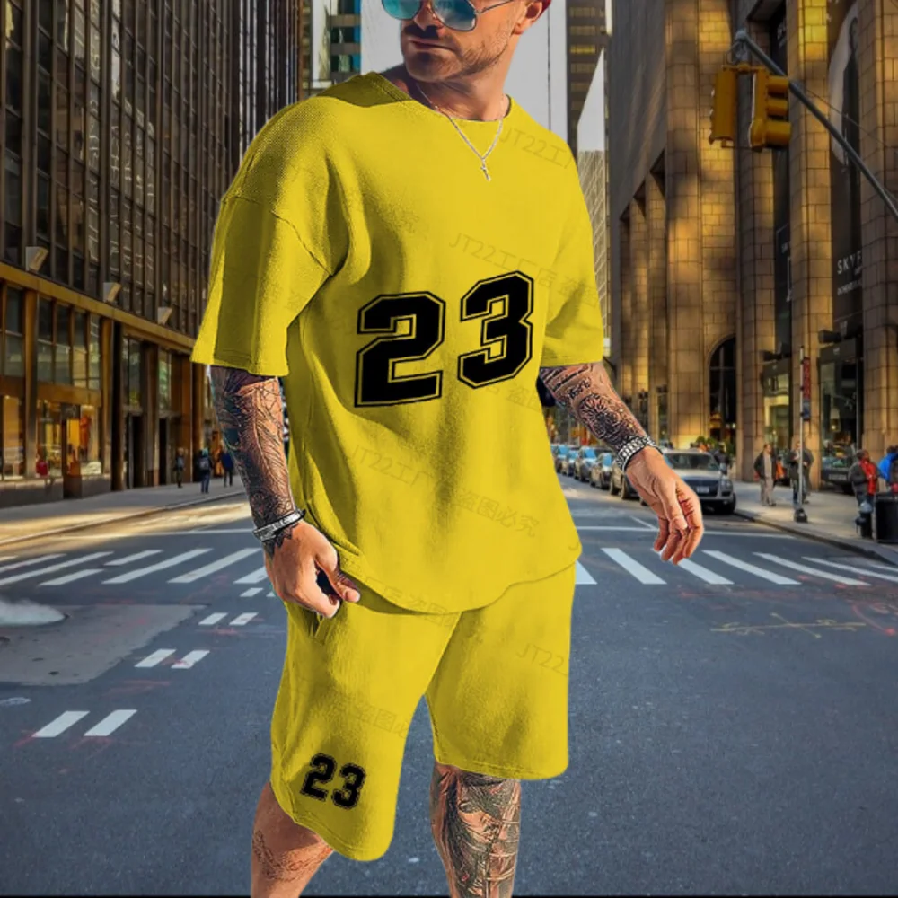 Men's T-shirt Suit Men's Summer New Digital 23 Outdoor Sportswear Suit Oversized Casual Tracksuit For Men O Collar Short Sleeve