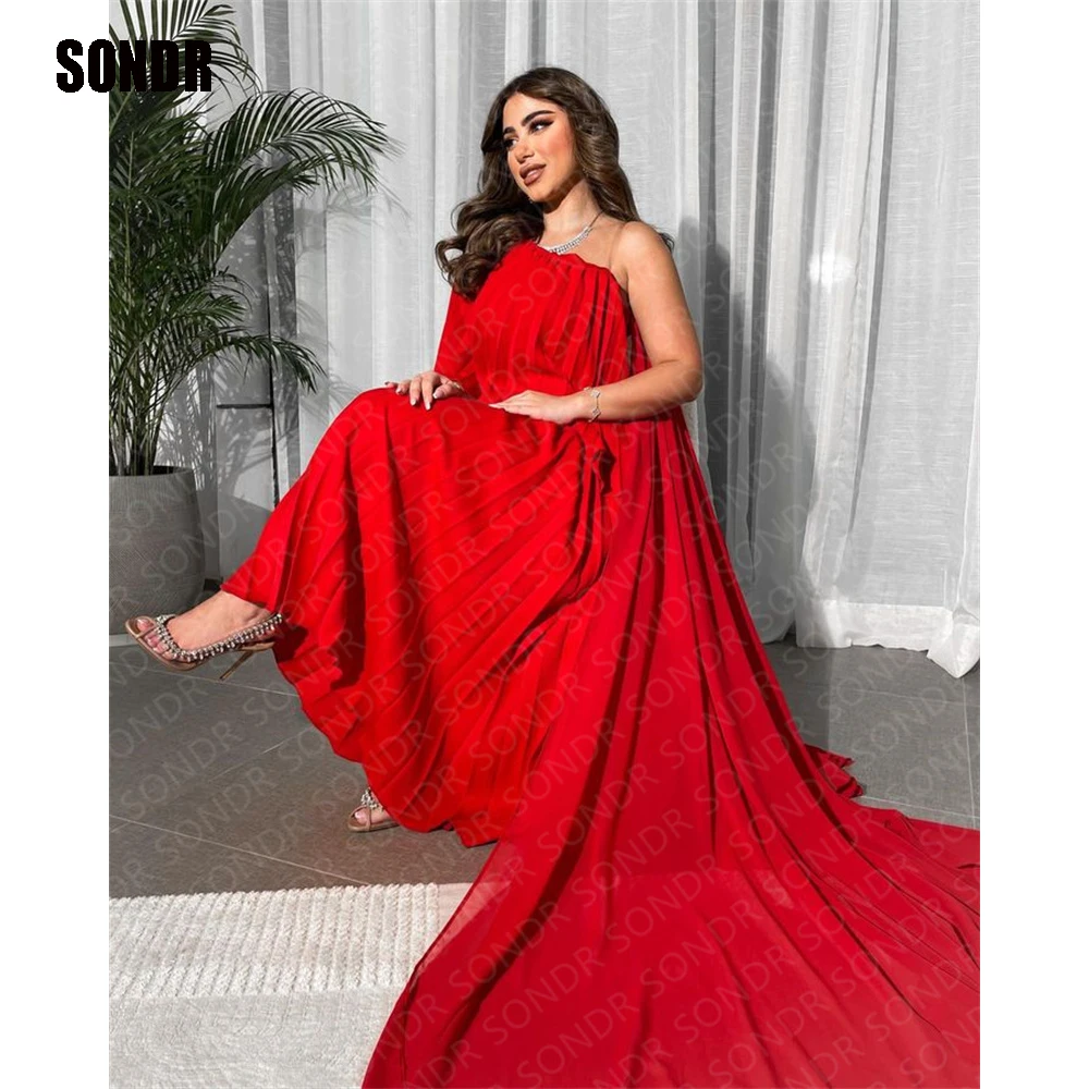 

SONDR Red Sleeveless Long Formal Event Evening Dress Long Cloak Saudi Arabic Dubai Robe De Soirée Prom Party Dresses 2023