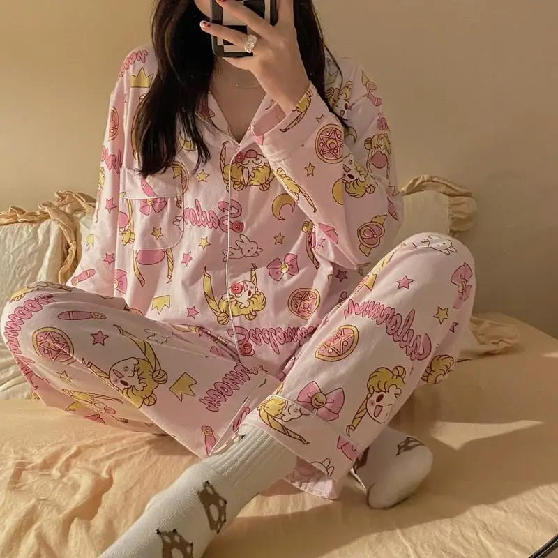 

Kawaii Cotton Pajamas Tsukino Usagi Sailor Moon Cute Anime Winter 2022 New Long Sleeve Pants Home Clothes Suit Girls Gift