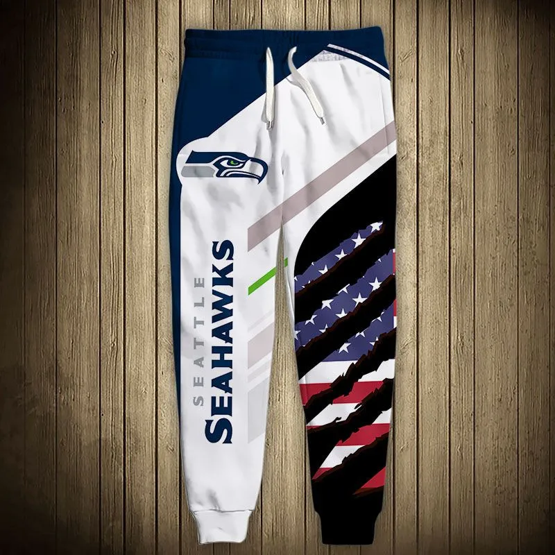 

Fashion Seattle Men's casual Seahawks pants Stitching American flag cartoon seabird print 3D sweatpants