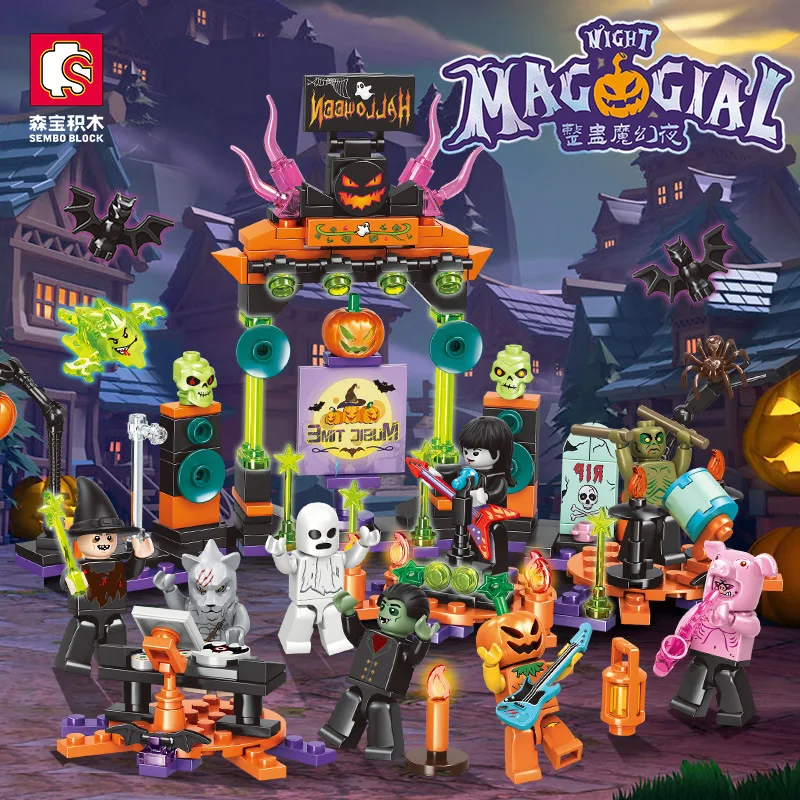 

SEMBO New 8-in-1 Halloween Party Toys Bricks Pumpkin Lighting Building Block DIY Roleplay STEM Model Kits Gifts Child Boy Adults