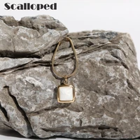 scalloped geometric glossy square shell necklace 18k gold plated stainless steel chain women chocker korean fashion jewelry