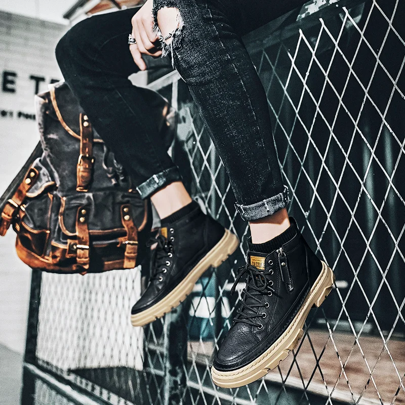 Стеганые сапоги Мужская зимняя обувь кожаные ботинки для мужчин рабочие меховые