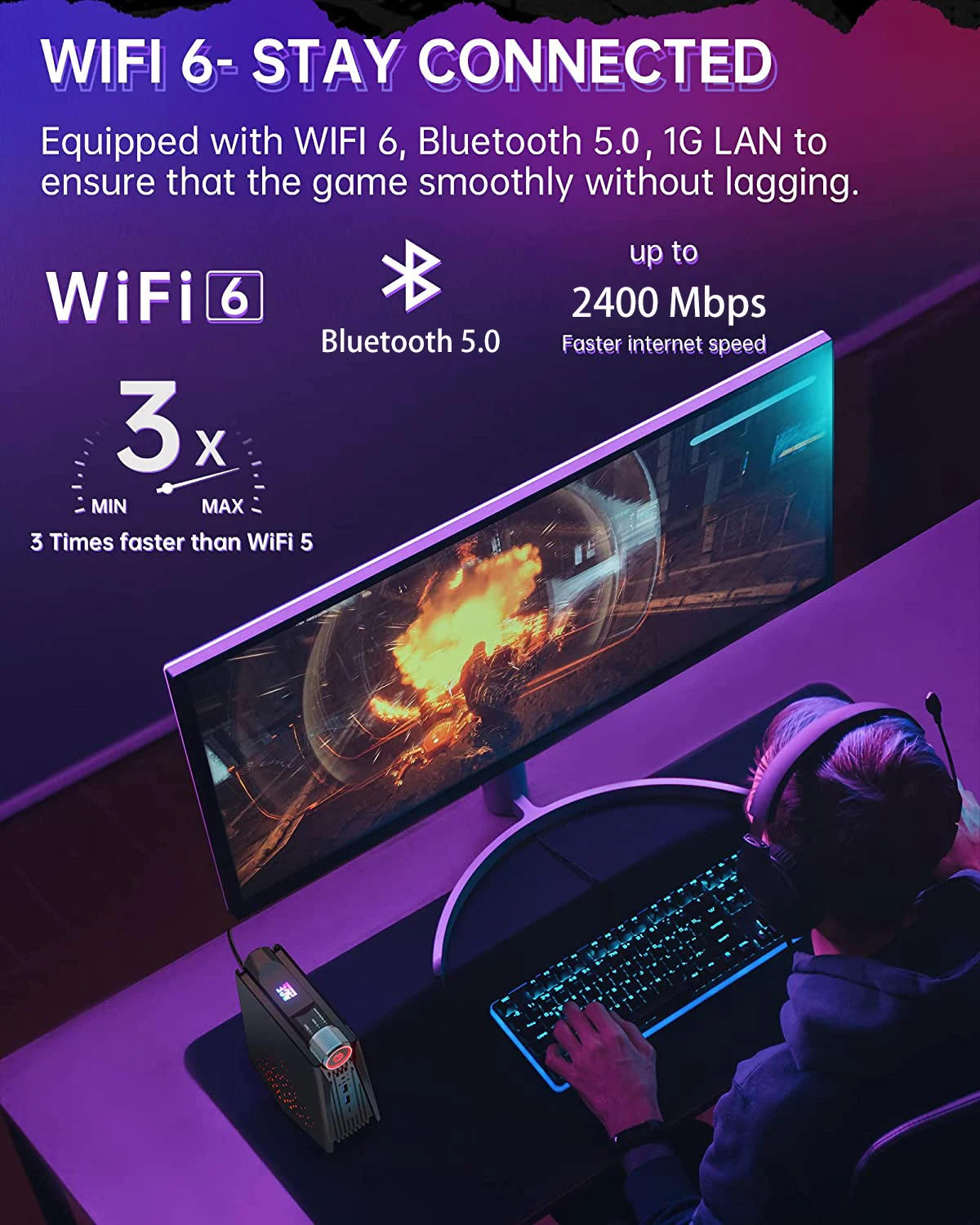Мини-ПК Chatreey AMR5 AMD Ryzen 5 5600U RGB игровой настольный компьютер с подсветкой WiFi 6 BT 0