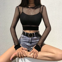 2022 spring and summer y2k womens sexy and fashion solid color sexy hollow grid backing t shirt top women
