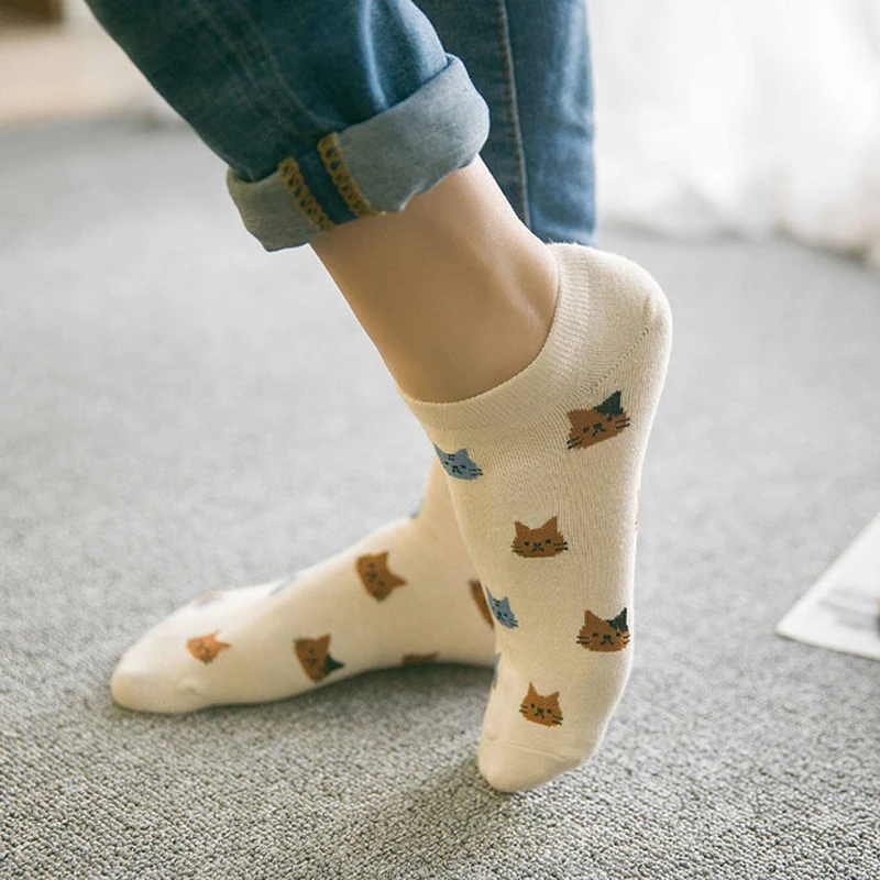 

Women's Cute Cat Summer Comfortable Cotton Socks Ankle Female Girls Kitten Hosier Young Artists Dropship