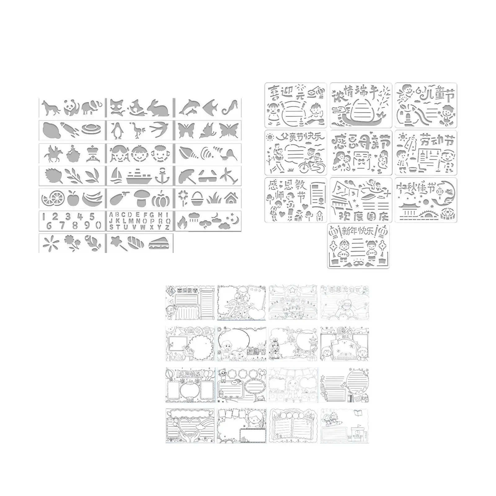 

46 Pieces Painting Template Plant Reusable Animal Alphabet Stencils for Home Decor Painting on Wood Wall Rock Furniture DIY Art