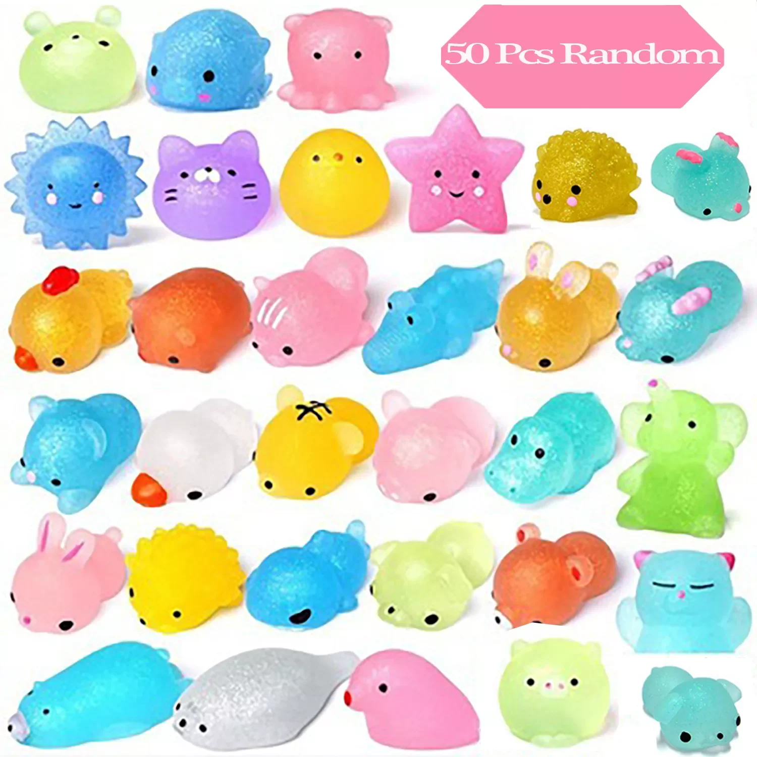 Glitter Mochi Squishy Toys Cute Kawaii Squishies Stress Relief Animal Squishys Party Favors for Kids Birthday Gifts