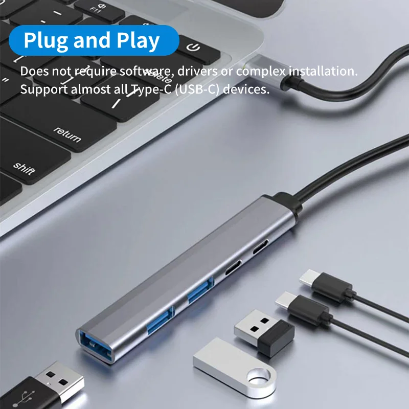 

Type-c 3.0 Hub Expansion Dock Portable One To Five USB Aluminum Alloy Extender Supports PD Charging For Macbook PC Laptop Phones