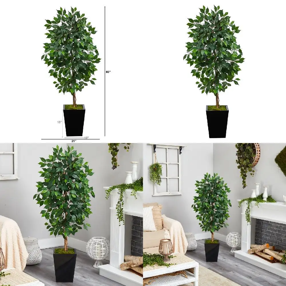 Stylish Black Metal Planter with Gorgeous Faux Ficus Tree for Home or Office Decoration