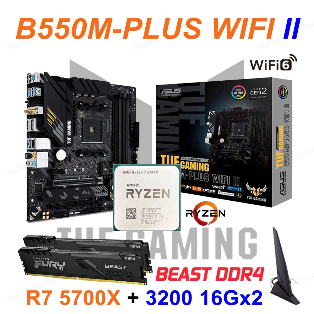 

AMD Ryzen 7 5700X Processor CPU Combo With AM4 ASUS TUF GAMING B550M PLUS WIFI II Motherboard Micro-ATX 128GB M.2 Mainboard Suit