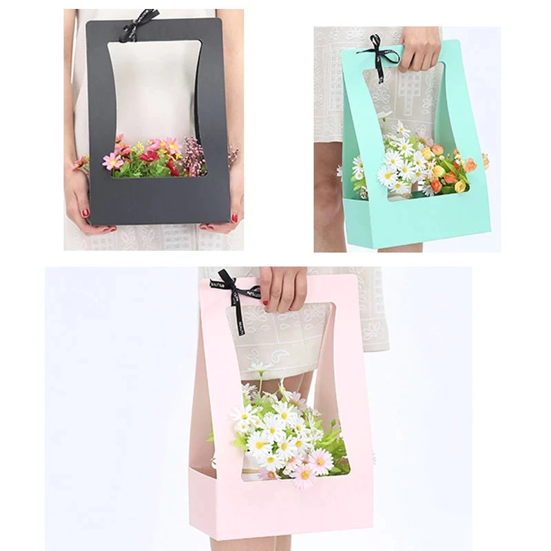 

5pcs Portable Flower Box Valentine's Day Bouquet Gift Box Florist Folding Floral Bouquet Basket Waterproof Flower Carrier Bag