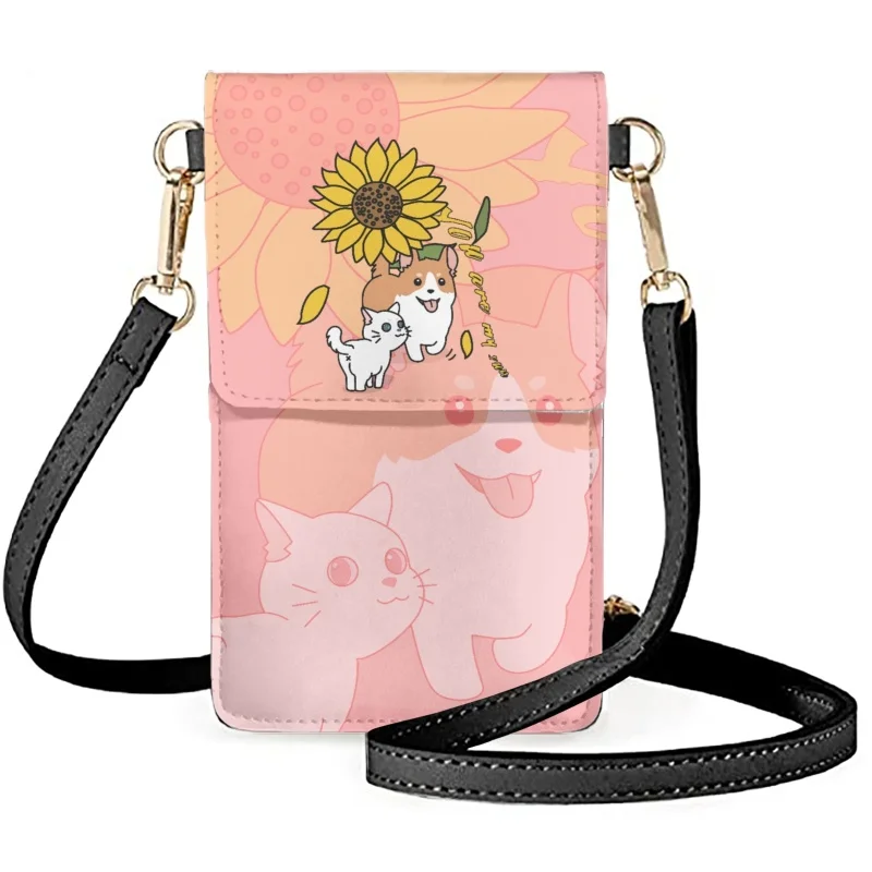 

Cute Dogs Print Touch Screen Cell Phone Purse Smartphone Crossbody PU Leather Wallets Handbag for Female Casual Women's Bags