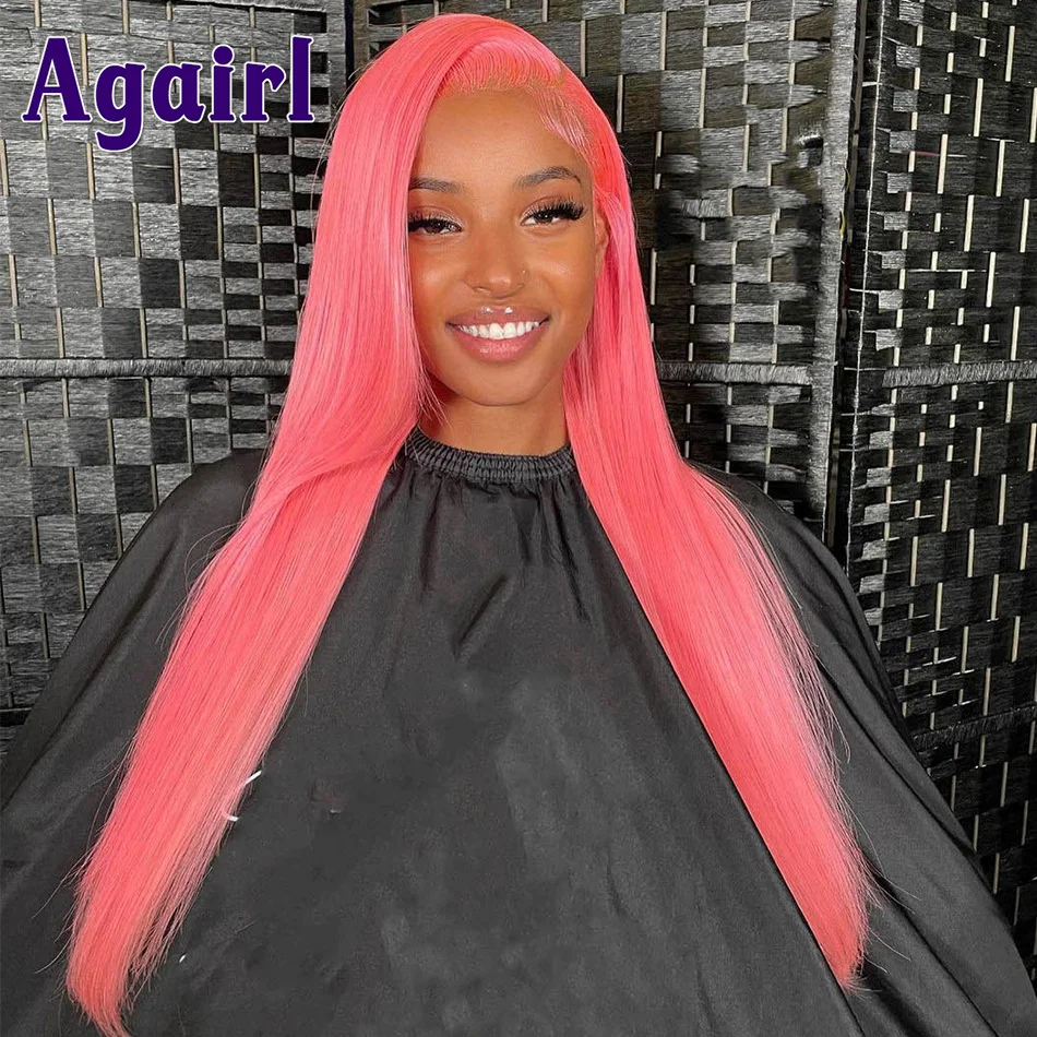 

30-дюймовые розовые прямые парики на сетке спереди, бразильские волосы без повреждений, 180% цветные человеческие волосы #613 HD, прозрачные парики для женщин