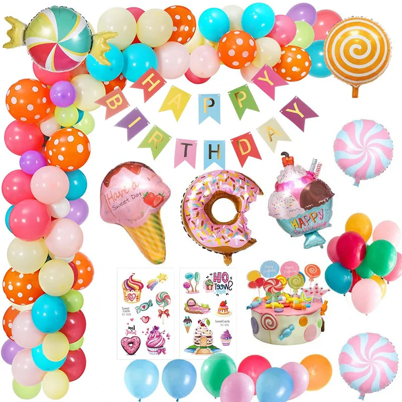 

Balloons Arch Kit Ice Cream Candy Birthday Party Decorations for Girl Kids Candyland Lollipop Party Supply Happy Birthday Banner