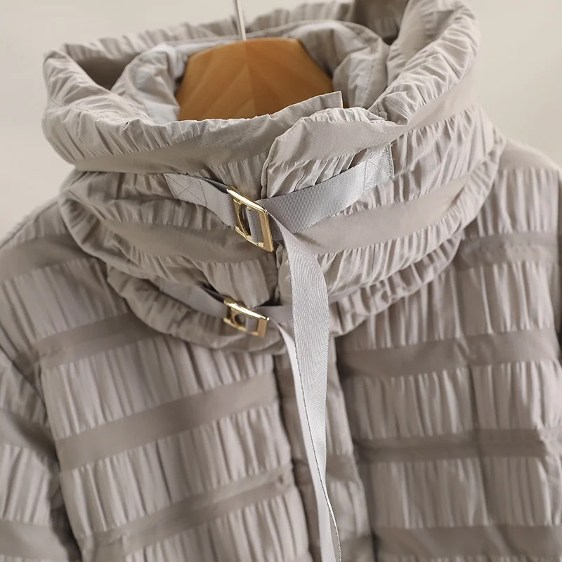 [Yao] 90 однотонный пуховик средней длины с воротником-стойкой на белом утином пуху