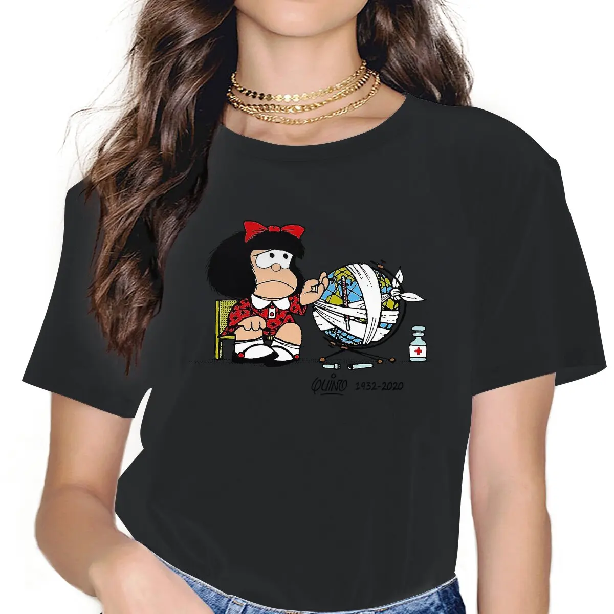 

Adios Quino Female Shirts Mafalda Cartoon Oversized Vintage Women Tshirts Harajuku Casual Feminine Blusas