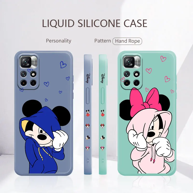 

Liquid Silicon Phone Case For Xiaomi Redmi Note 11 11T 9 9S 8 10 Pro 9t 9A 9C 10C K40 Candy Shell Mickey Minnie Cool Love