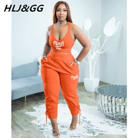hljgg sleeveless pink letter print two piece set women summer tank top side lace up pants tracksuit sport casual outfits 2pcs