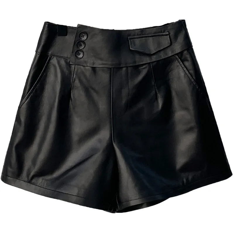 2022 Spring New Style Women Casual  Genuine Sheepskin Leather Shorts