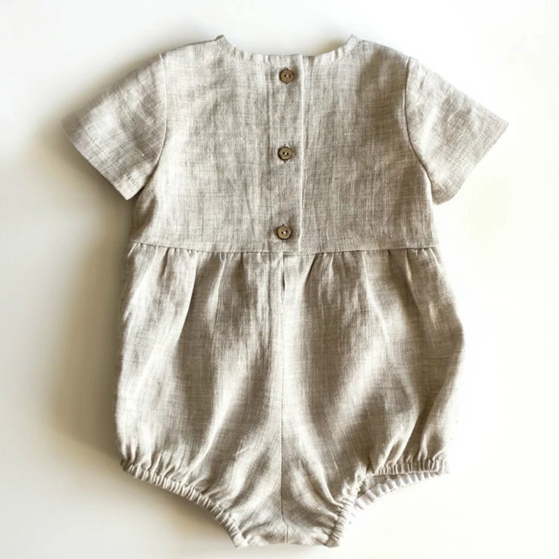Korean Style Summer Toddler Baby Boys Girl Romper Cotton Short Sleeve Cotton Linen Infant Baby Girls Boys Jumpsuit