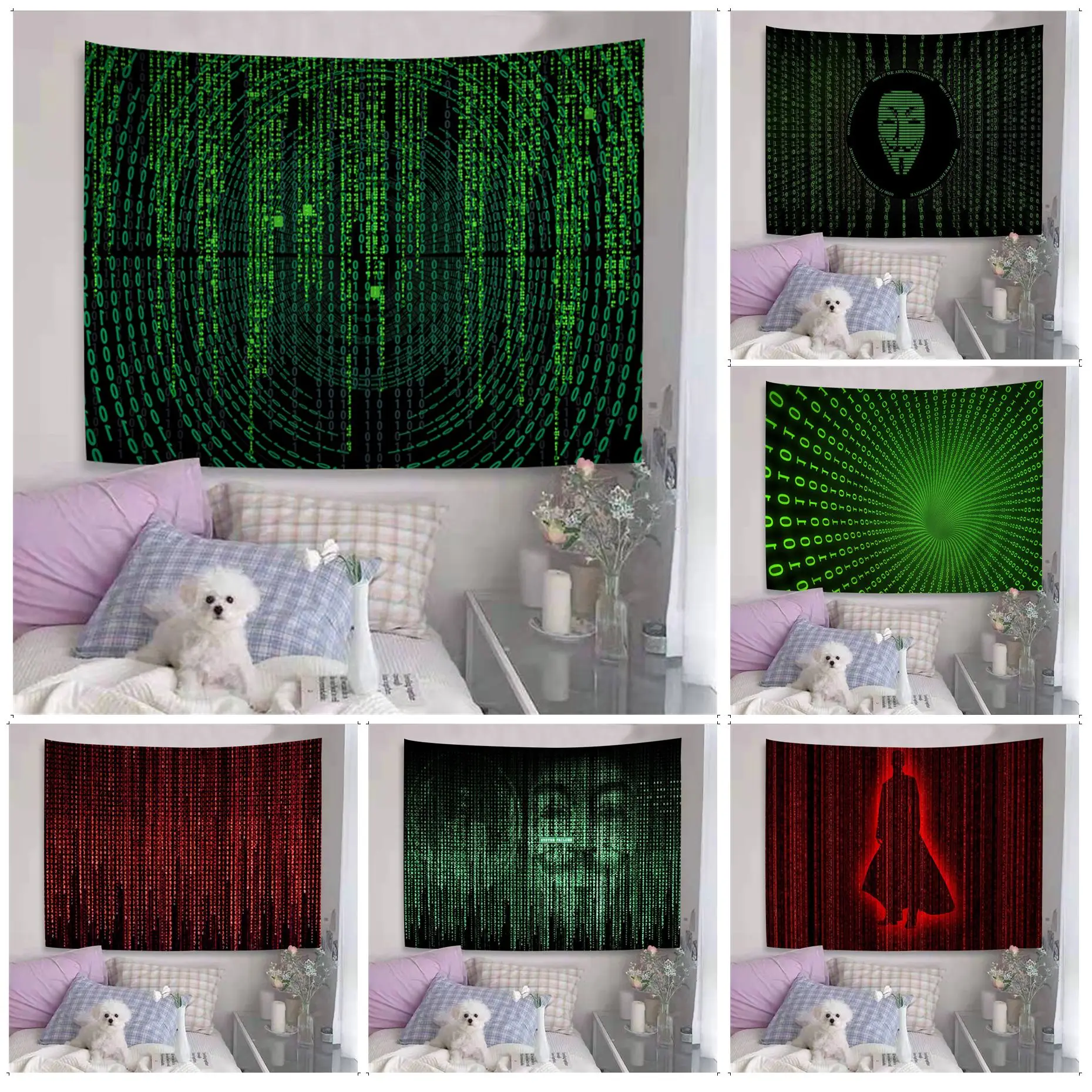 

Binary Code The Matrix Program Hippie Wall Hanging Tapestries Art Science Fiction Room Home Decor INS Home Decor