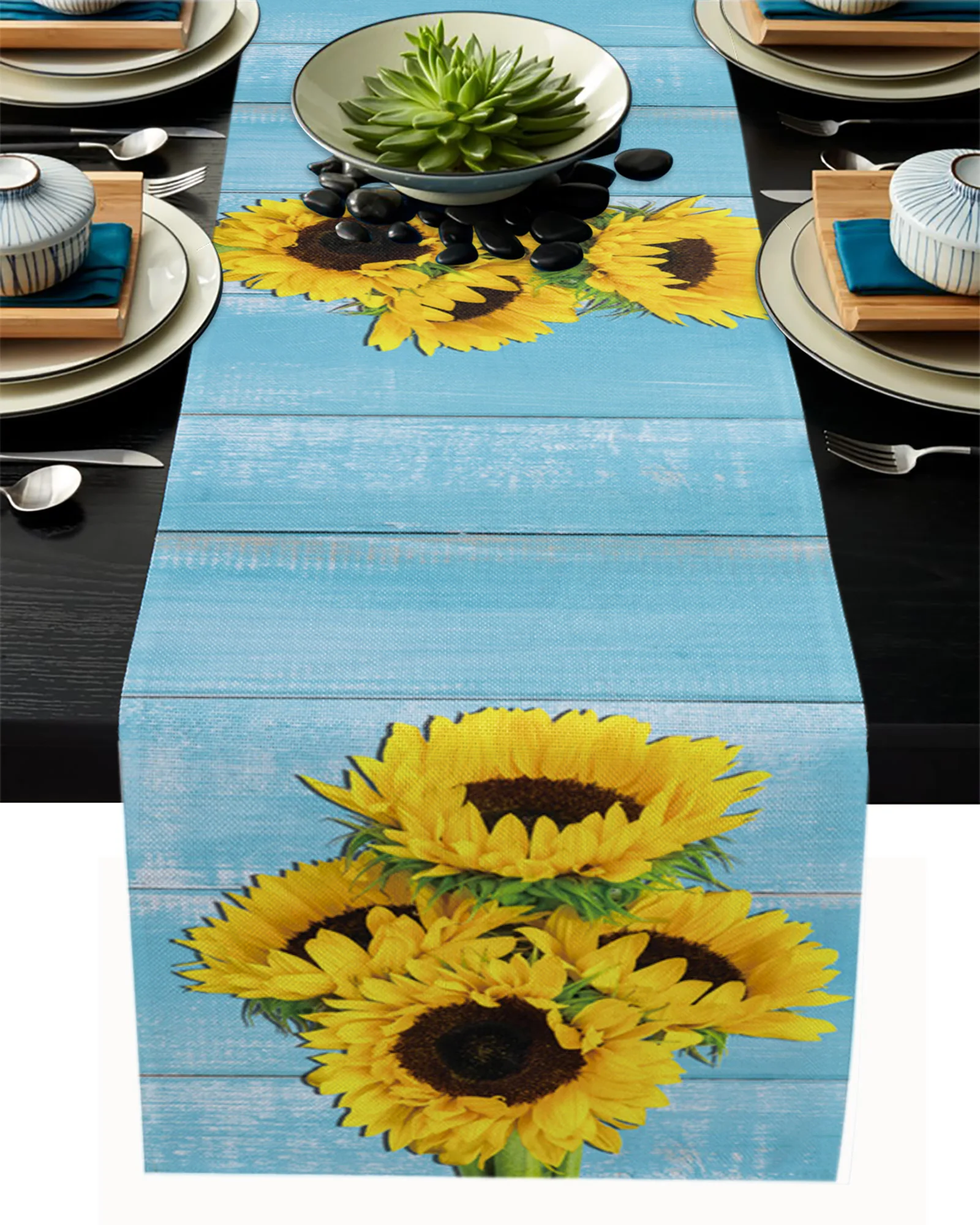

Современные настольные дорожки с синей текстурой подсолнуха, искусственная скатерть, аксессуары для обеденного стола в гостиной