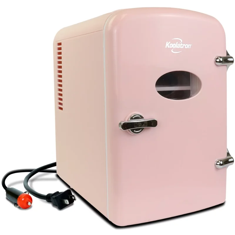 Koolatron 6 Can AC/DC Retro Mini Cooler Personal Mini Fridge Refrigerator, Pink refrigerator freezer fridge