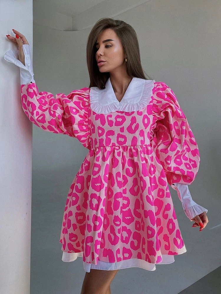 

Модное женское платье Sumuyoo с принтом, повседневные Шикарные Платья-мини с кукольным воротником и рукавами-фонариками, элегантное свободное ...