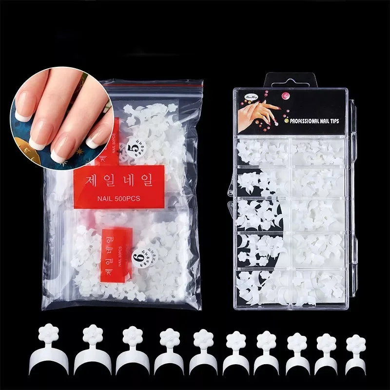 

NEW French Nail Tips Short Fake Nails White Crescent Shape Half Cover Artificial False Nails Manicure Salon Tools