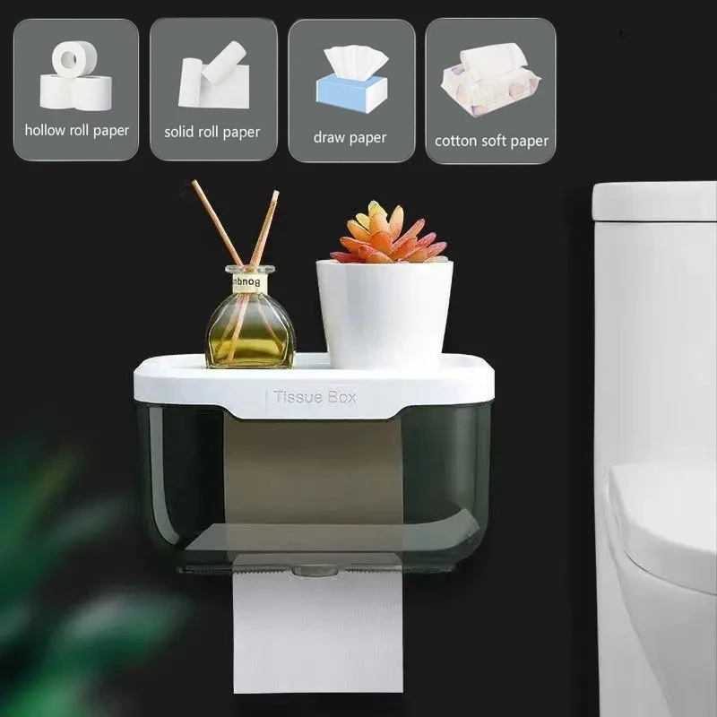 

Wall Mount Bathroom Tissue Storage Box Punch-Free Home Supplies Phone Rack Case Toilet Paper Holder Waterproof Shelf Organizer