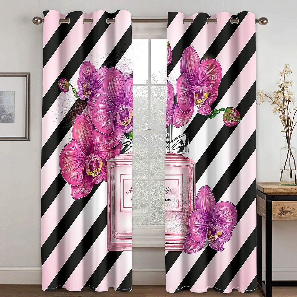 

Elegant Perfume Bottle Pink Flower Girl Woman Window Curtains Blinds for Living Room Kids Bedroom Kitchen Door Home Decor 2Pcs