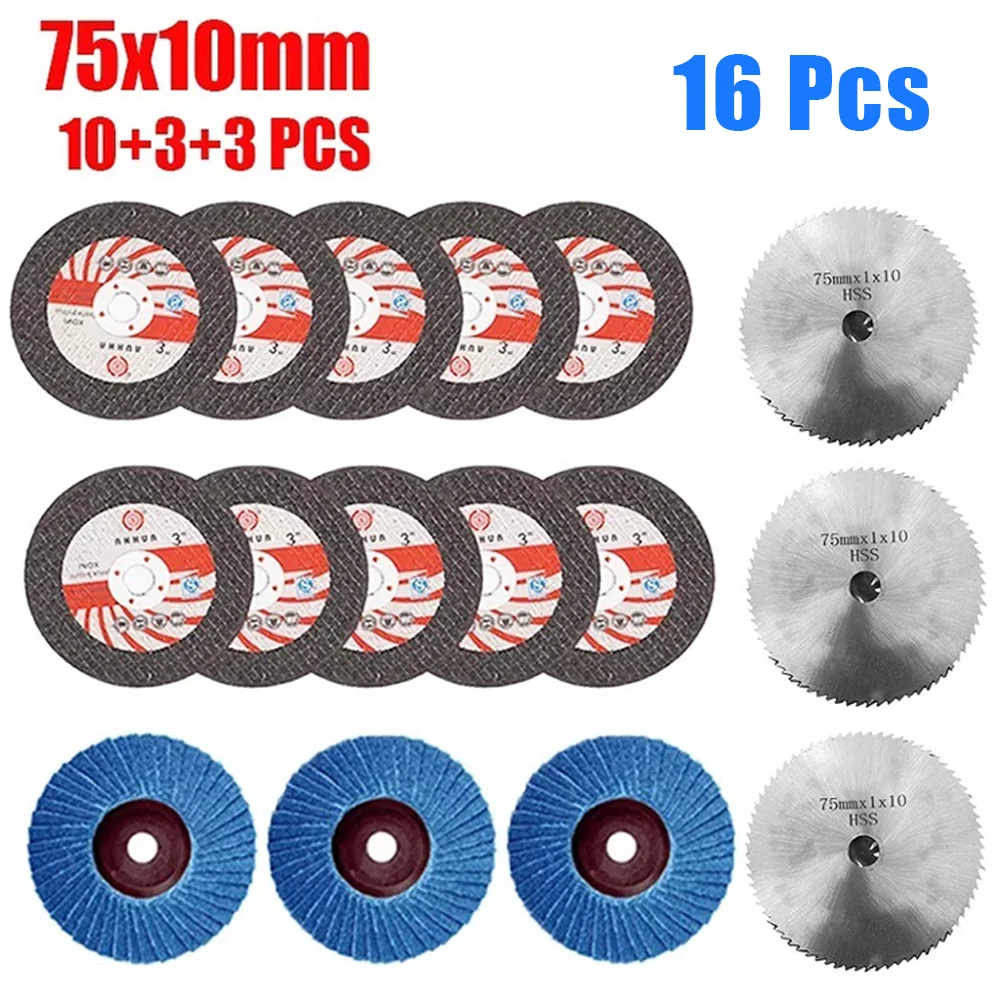 

16pcs Angle Grinder Grinding Wheel Circular Resin Cutting Disc HSS Saw Blade Flat Flap Discs Polishing Ceramic Tile Wood Stone