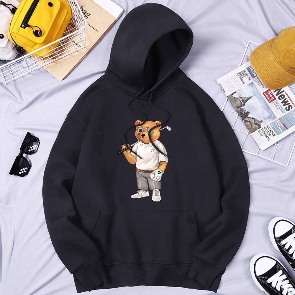 

Gentleman Teddy Bear Playing Golf Men'S Clothes Harajuku Soft Hoodie Vintage Graphics Hooded All-Match Comfortable Man Hoodies