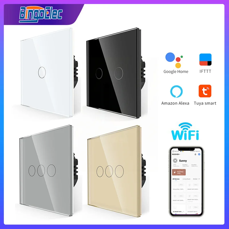

Bingoelec WiFi Smart Switches Glass Panel Tuya Smart Touch Switch Work with Alexa Google Home Smart Life for Home Improvement