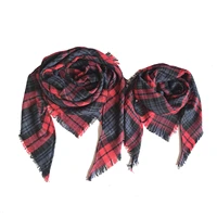 christmas red winter triangle scarf family matching plaid printing boys and girls mom dad shawl couple men women scarf