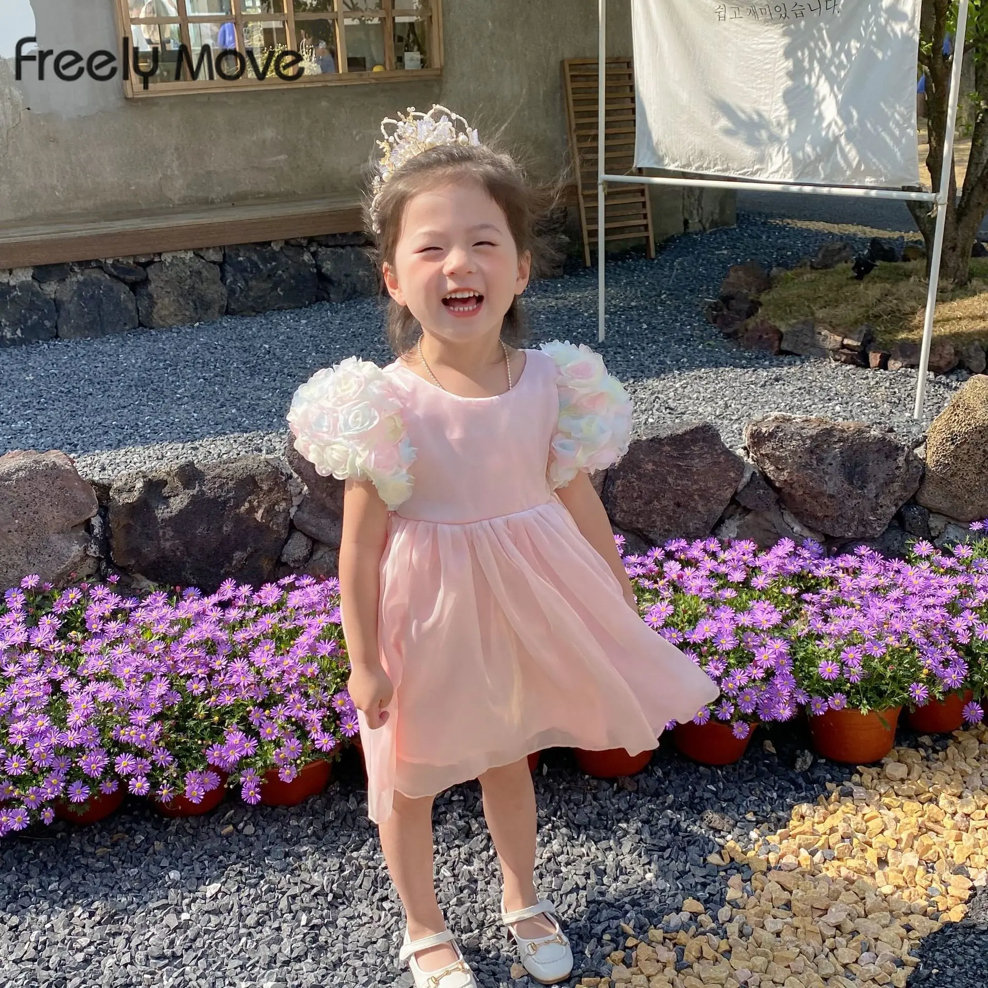 

Girl Newborn Baby Dress Spring Summer Toddler Kids Floral Mesh Princess Puff Short Sleeve Dresses Children ClothingC01