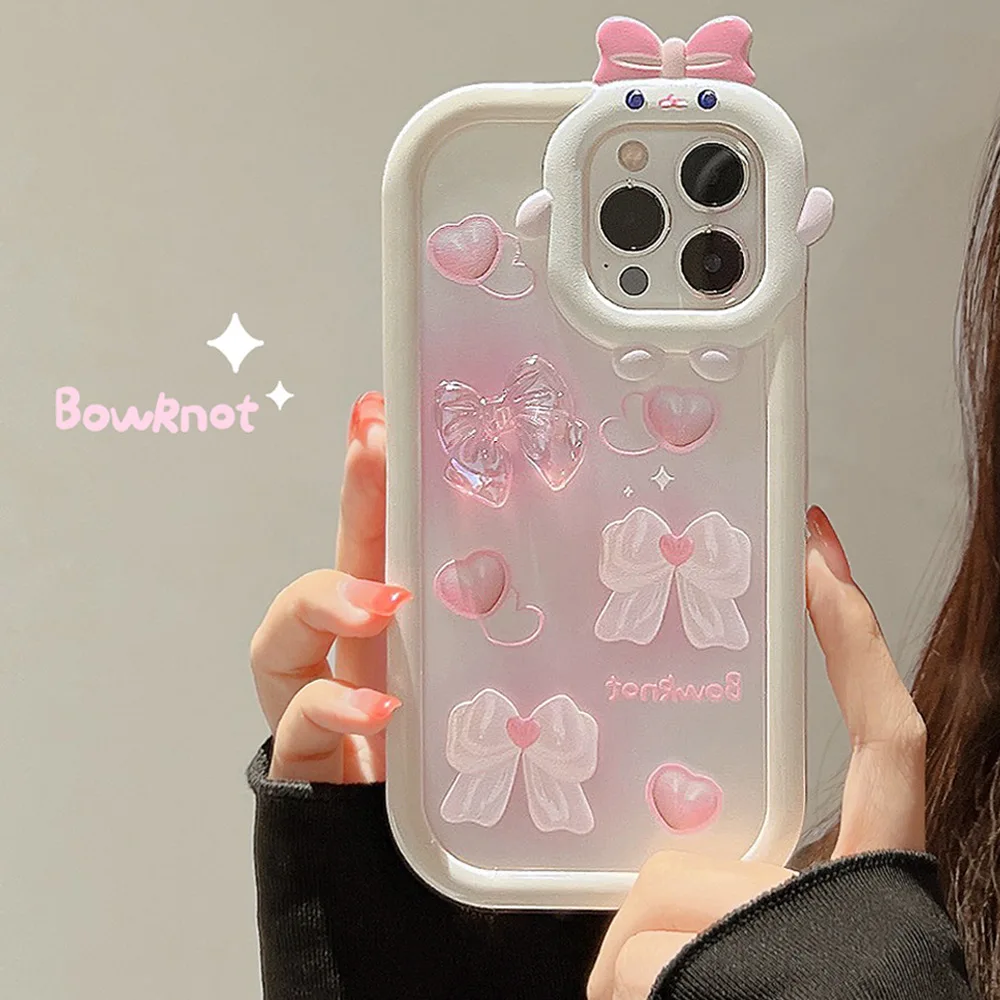 

Симпатичный чехол 2-в-1 с маленьким бантом монстра для телефона iPhone 14 12 13 11 Pro ProMax Mini Plus XR Xsmax Xs противоударный чехол
