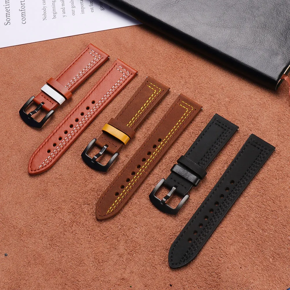 20mm 22mm Leather band for Samsung Galaxy watch 4 5/classic/Active 2 46 42 40 44mm for vintage bracelet Amazfit GTS 2/3 strap