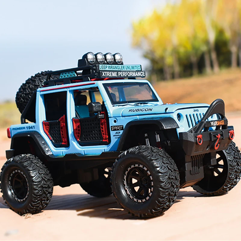 

1:28 Jeep Wild Gladiator Alloy Car Model Big Tire Pickup Off-road Vehicle Model Decoration Sound and Light Pull Back Toy