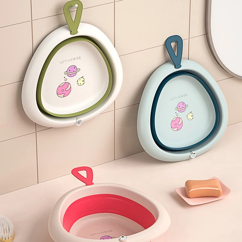 

Foldable Wash Basins Cartoon Baby Folding With Rings Bathroom Cute Folding Basin Bathtub Children Washing Face Foot Shower Tubs
