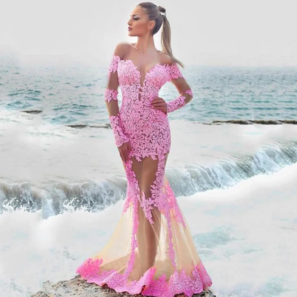 

Elegant V Neck Off the shoulder Long Mermaid Evening Dresses 2022 Custom Made With Lace Appliques Formal Evening Gowns mariage